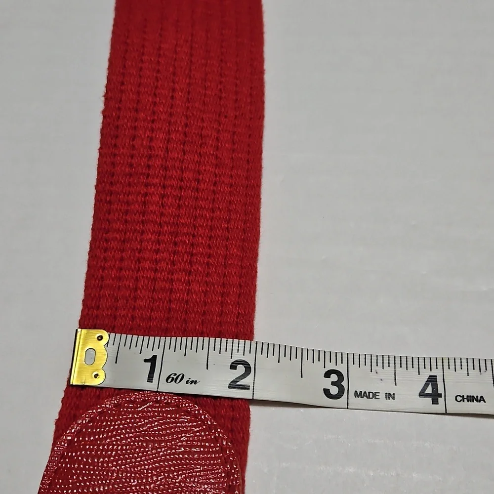 Elegant Wide Red Adjustable Belt with Silver Buckle Size M